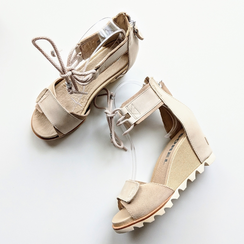 Sorel Joanie Ankle Lace Wedge Leather Sandals - Picture 2 of 7